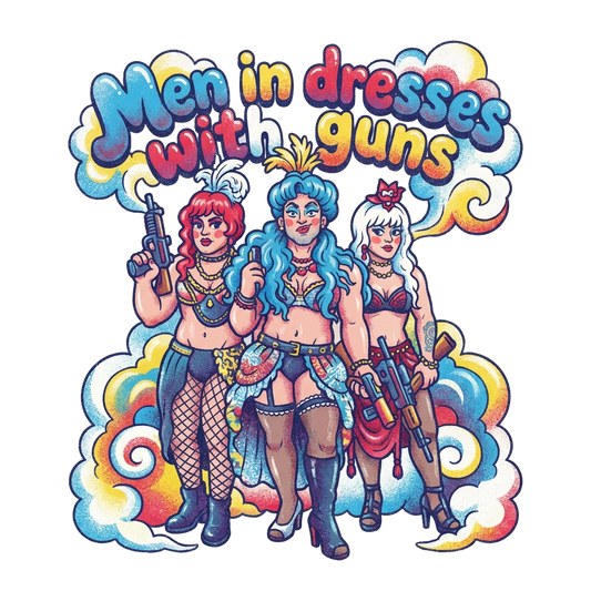 Men in dresses with guns