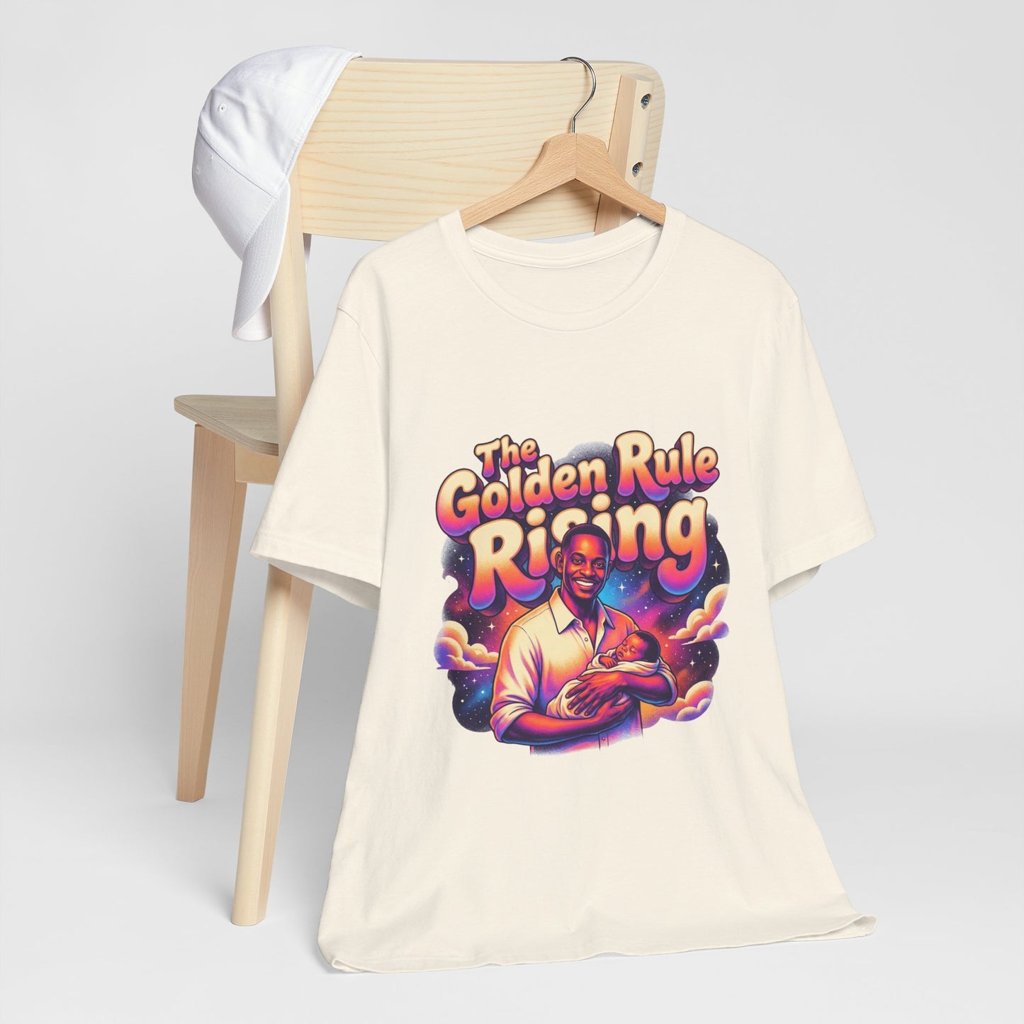 The Golden Rule Rising — Retro Cosmic Pop Illustration