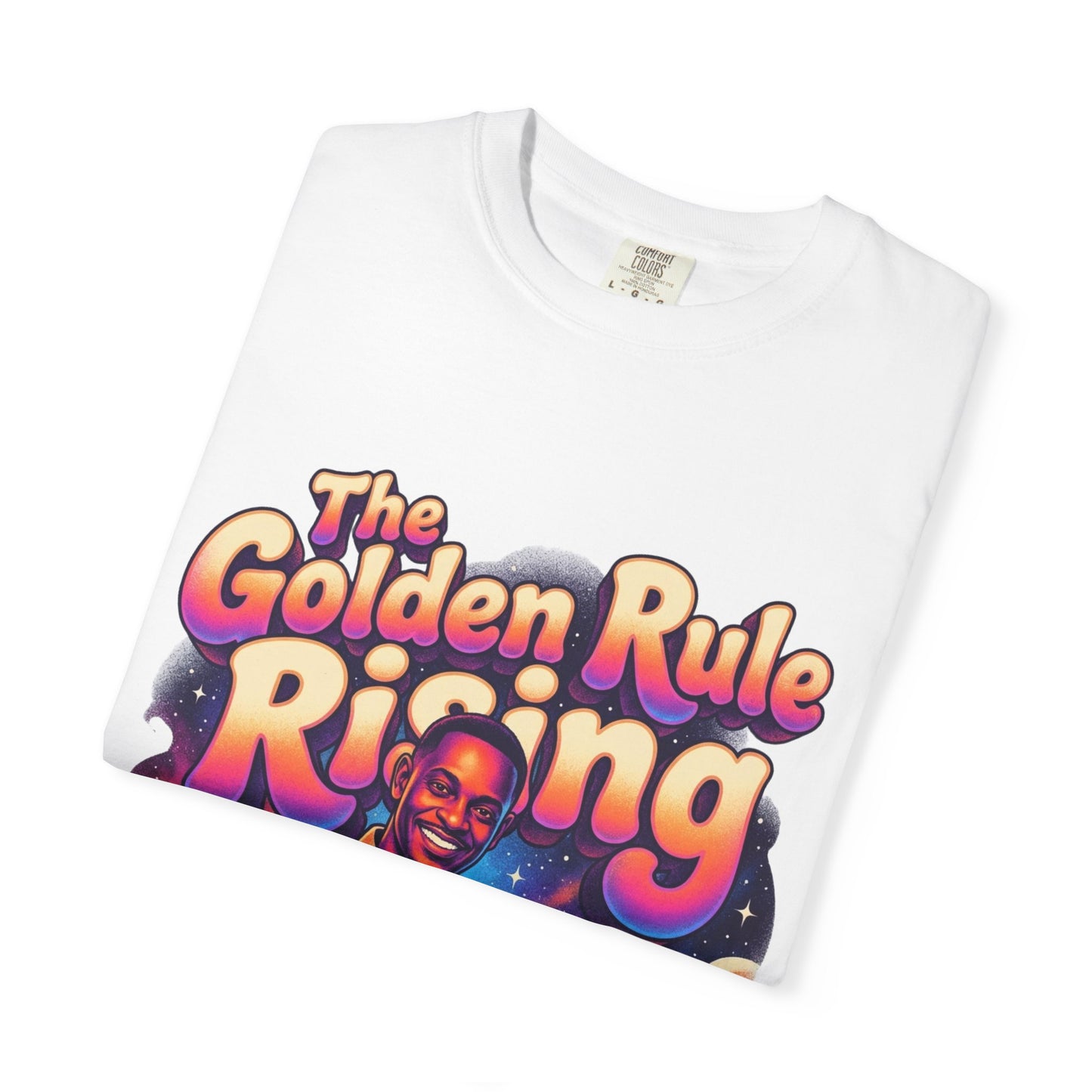 The Golden Rule Rising — Retro Cosmic Pop Illustration