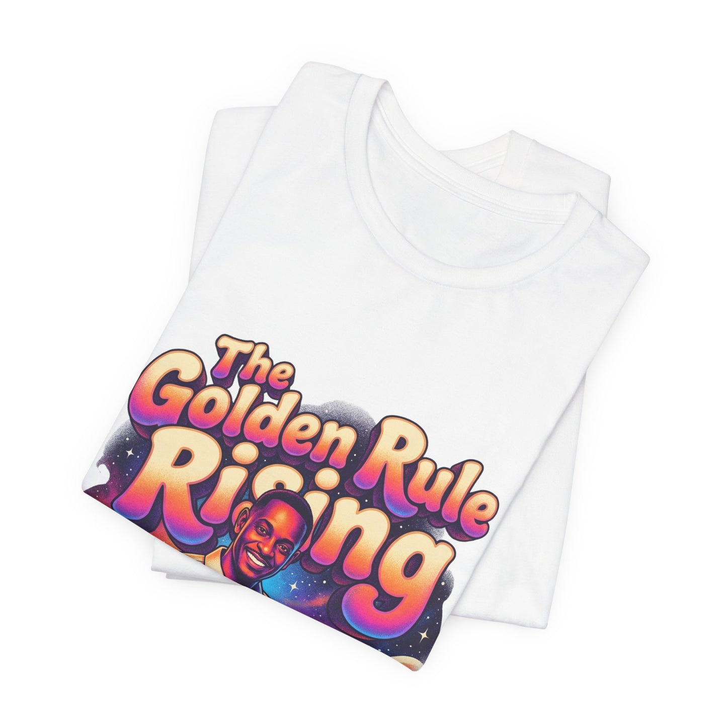 The Golden Rule Rising — Retro Cosmic Pop Illustration