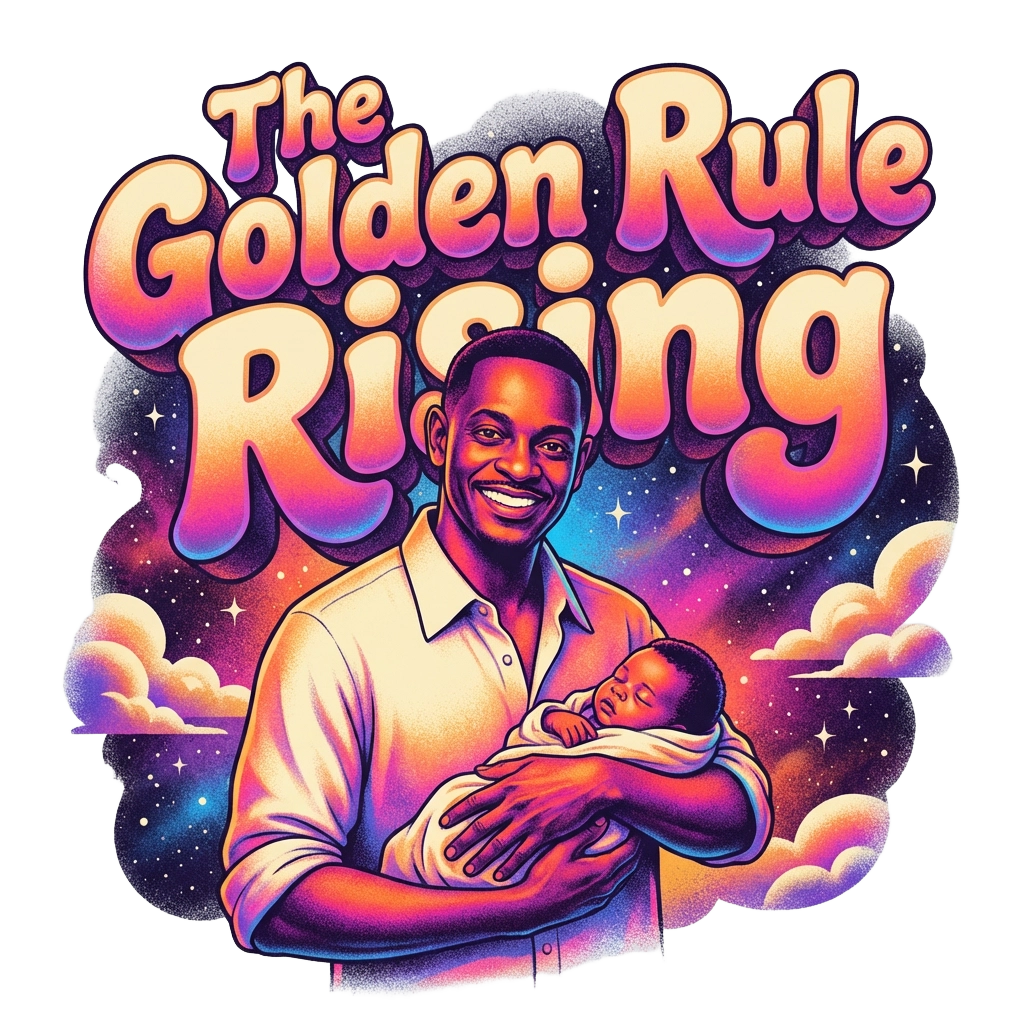 The Golden Rule Rising — Retro Cosmic Pop Illustration
