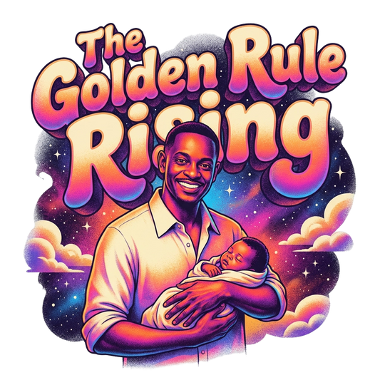 The Golden Rule Rising — Retro Cosmic Pop Illustration