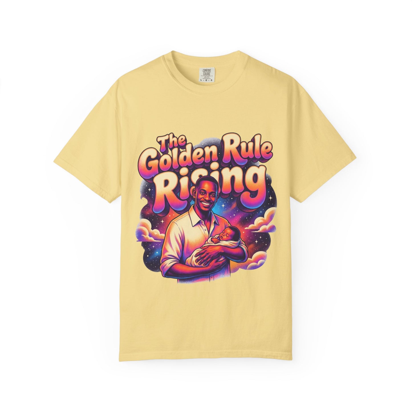 The Golden Rule Rising — Retro Cosmic Pop Illustration