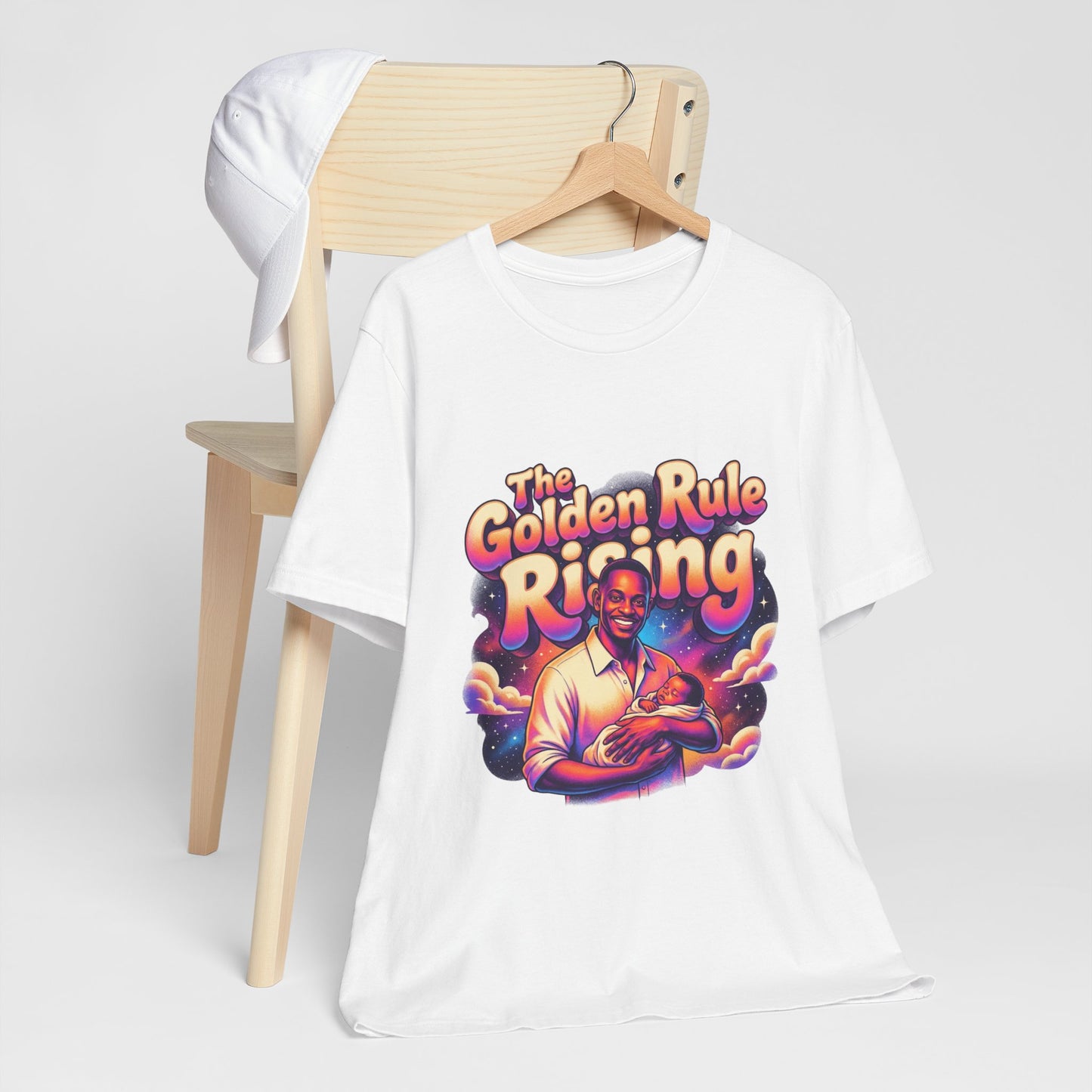 The Golden Rule Rising — Retro Cosmic Pop Illustration