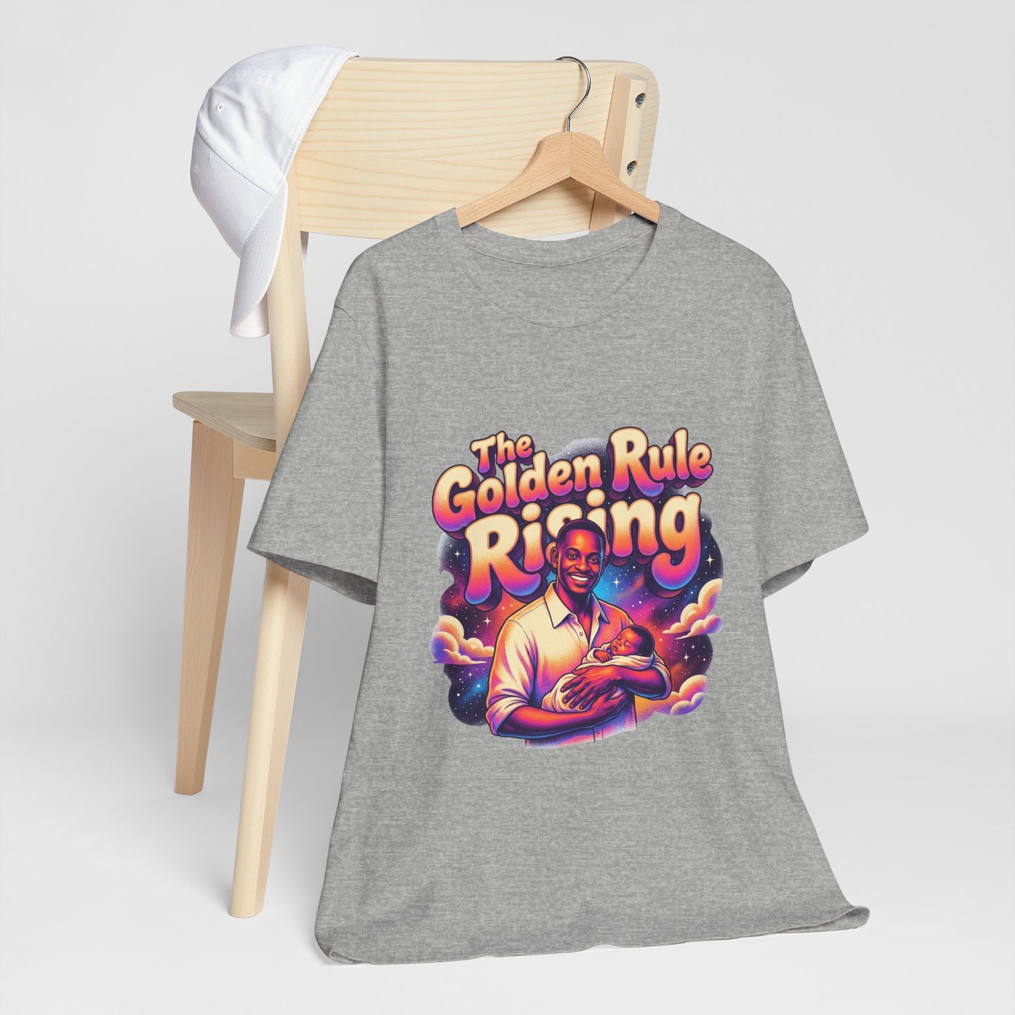 The Golden Rule Rising — Retro Cosmic Pop Illustration