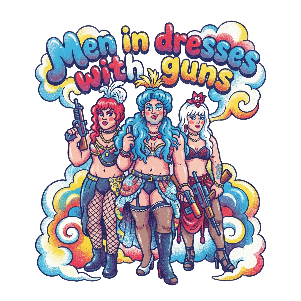 Men in dresses with guns
