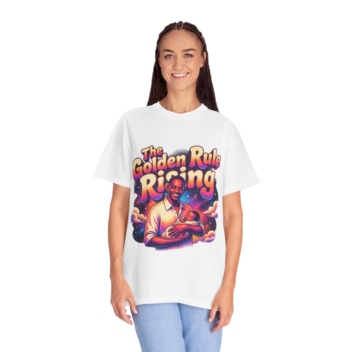 The Golden Rule Rising — Retro Cosmic Pop Illustration